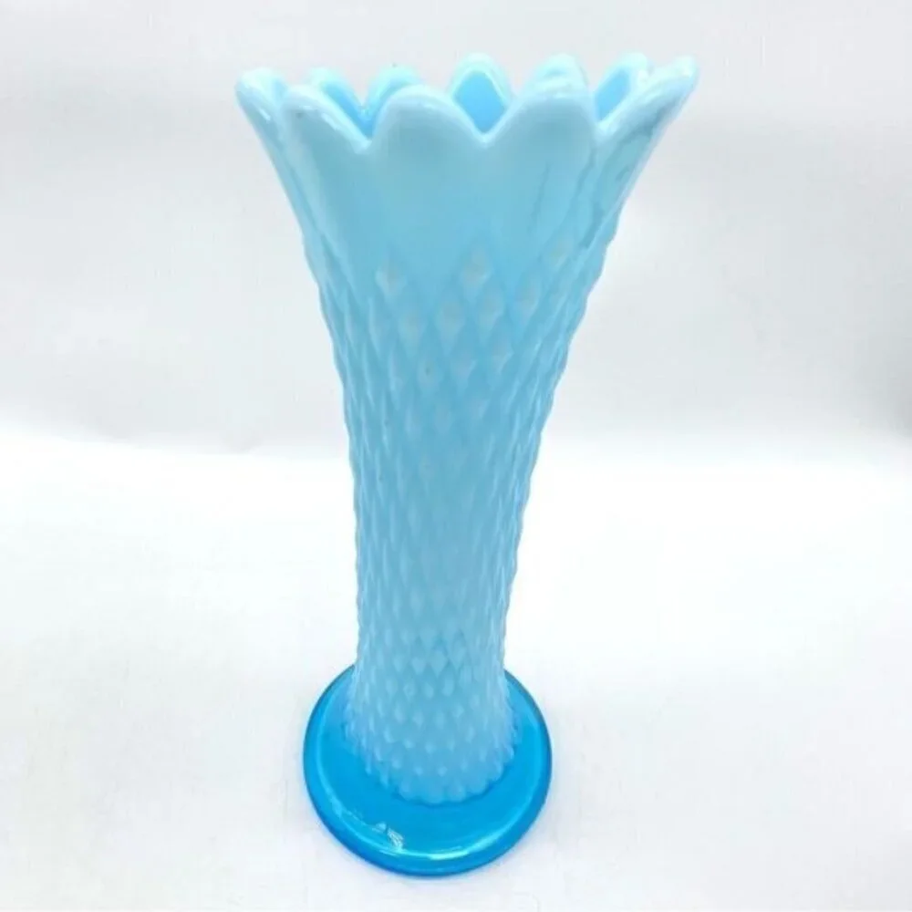 Northwood Blue Opalescent Swung Glass Diamond Point Vase